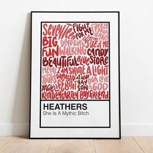 Heathers Broadway Musical Handlettered Color Swatch Art Print Poster
