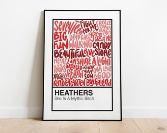 Heathers Broadway Musical Handlettered Color Swatch Art Print Poster