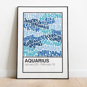 Aquarius Color Swatch Print | Zodiac Art Poster Postcard | Birthday Christmas Gift