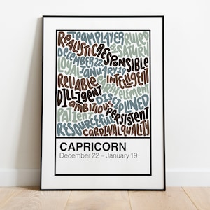 Steenbok kleurstaalafdruk | Briefkaart poster kunst dierenriem | Verjaardag kerstcadeau