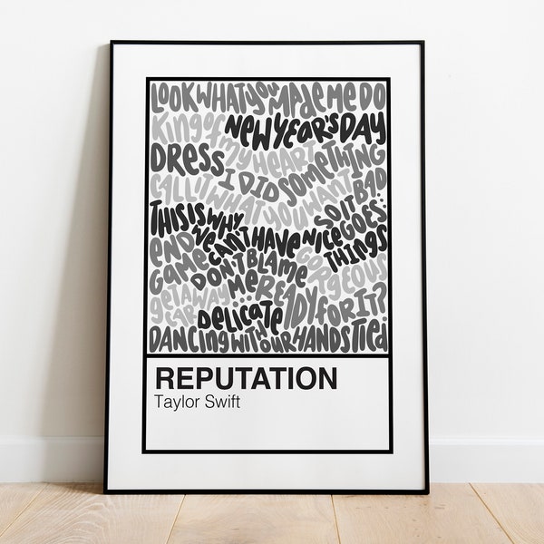 Reputation Taylor Swift Handlettered Color Swatch Art Print Poster