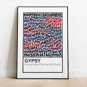 Póster con impresión artística de muestra de color con letras a mano del musical Gypsy Broadway