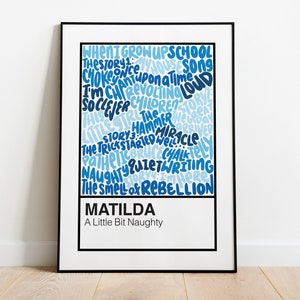 Póster con impresión artística de muestra de color con letras a mano del musical de Broadway Matilda