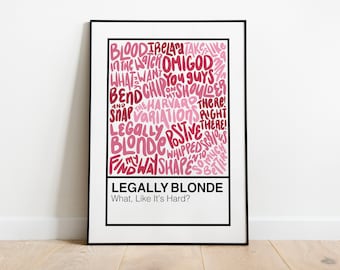 Legally Blonde Broadway Musical Handlettered Color Swatch Art Print Poster