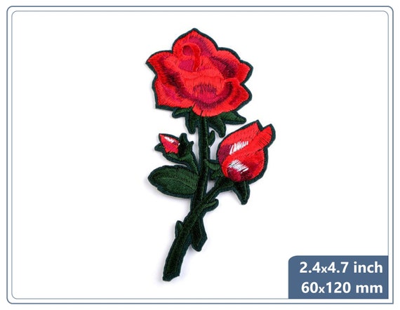 Rose Floral Embroidery Iron-On Applique Patch - 14 inch