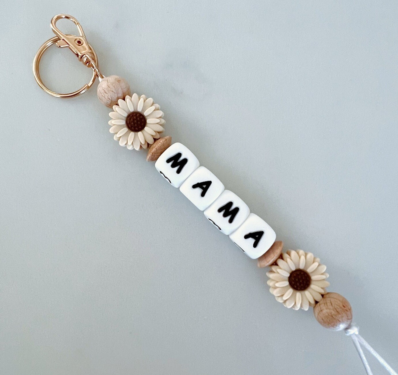 Namesake Accessory Custom Name Keychain Accessory With Daisy and Wood Beads - Etsy