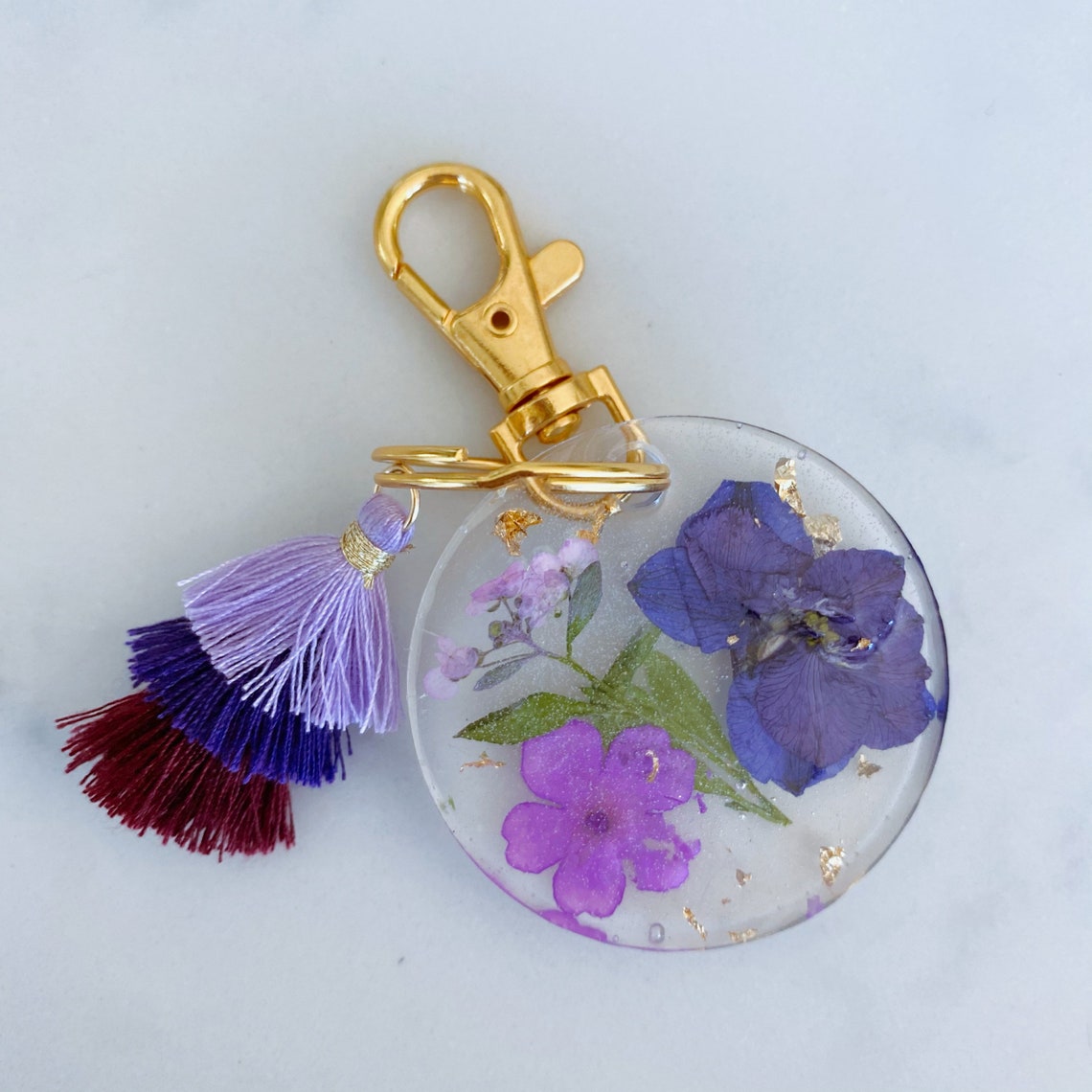 Resin Keychain with Real dried flowers Etsy