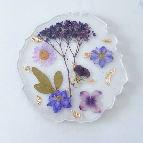 Purple Resin Coaster with Dried Flowers