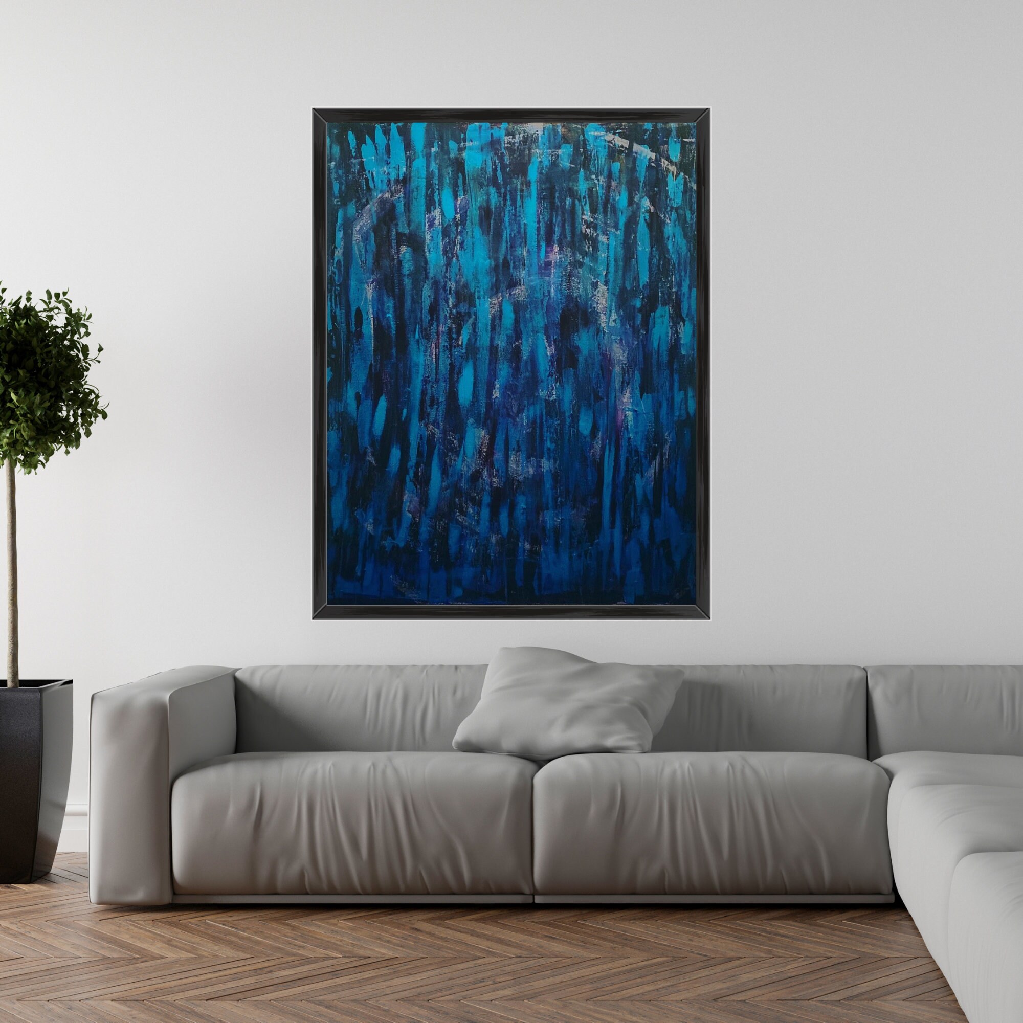 Blue Original Abstract Painting Large Modern Wall Decor Etsy