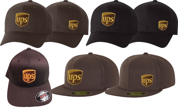 Custom Ups Hats Caps Flex Fit 210 Flat Bill, 6277 Curved and 3D Puff United Parcel Service Free Domestic Shipping \u0026 Free Personalization