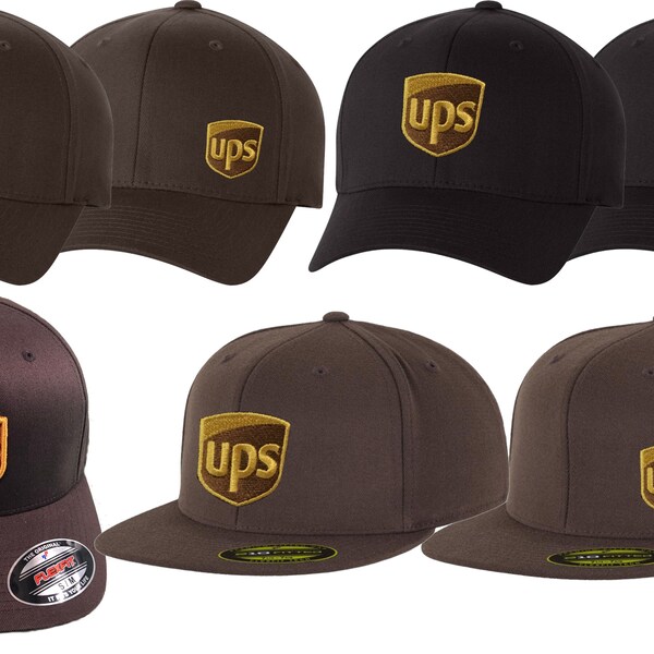 Custom UPS Hats Caps Flex Fit 210 Flat Bill, 6277 Curved and 3d Puff United Parcel Service Free Domestic Shipping & Free Personalization