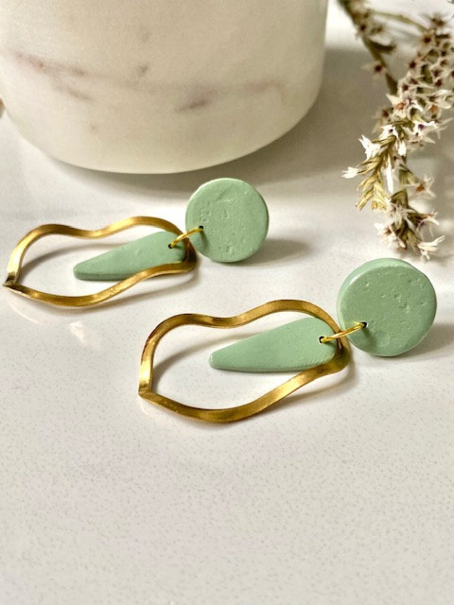 Sage green hoop earrings Brass Polymer Clay Earrings Statement Etsy