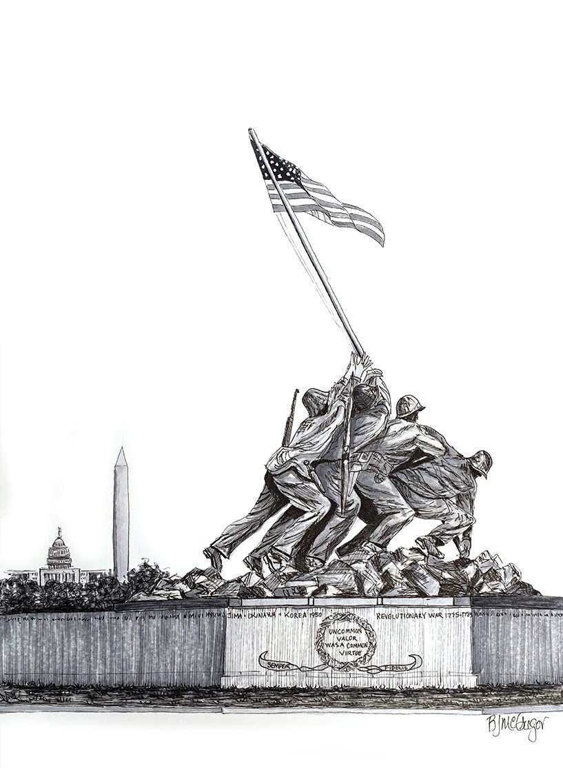 iwo jima memorial drawing