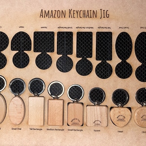 Laser Ready Keychain Wood Engraving Jig SVG digital laser File for Glowforge - collection of 8 keychains styles