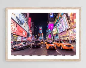 Times Square Taxi Photography Print: NYC Night Scene Wall Art