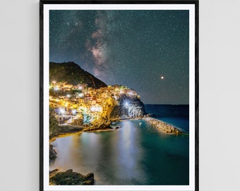 Manarola Night Sky Print: Cinque Terre Italian Landscape Fine Art