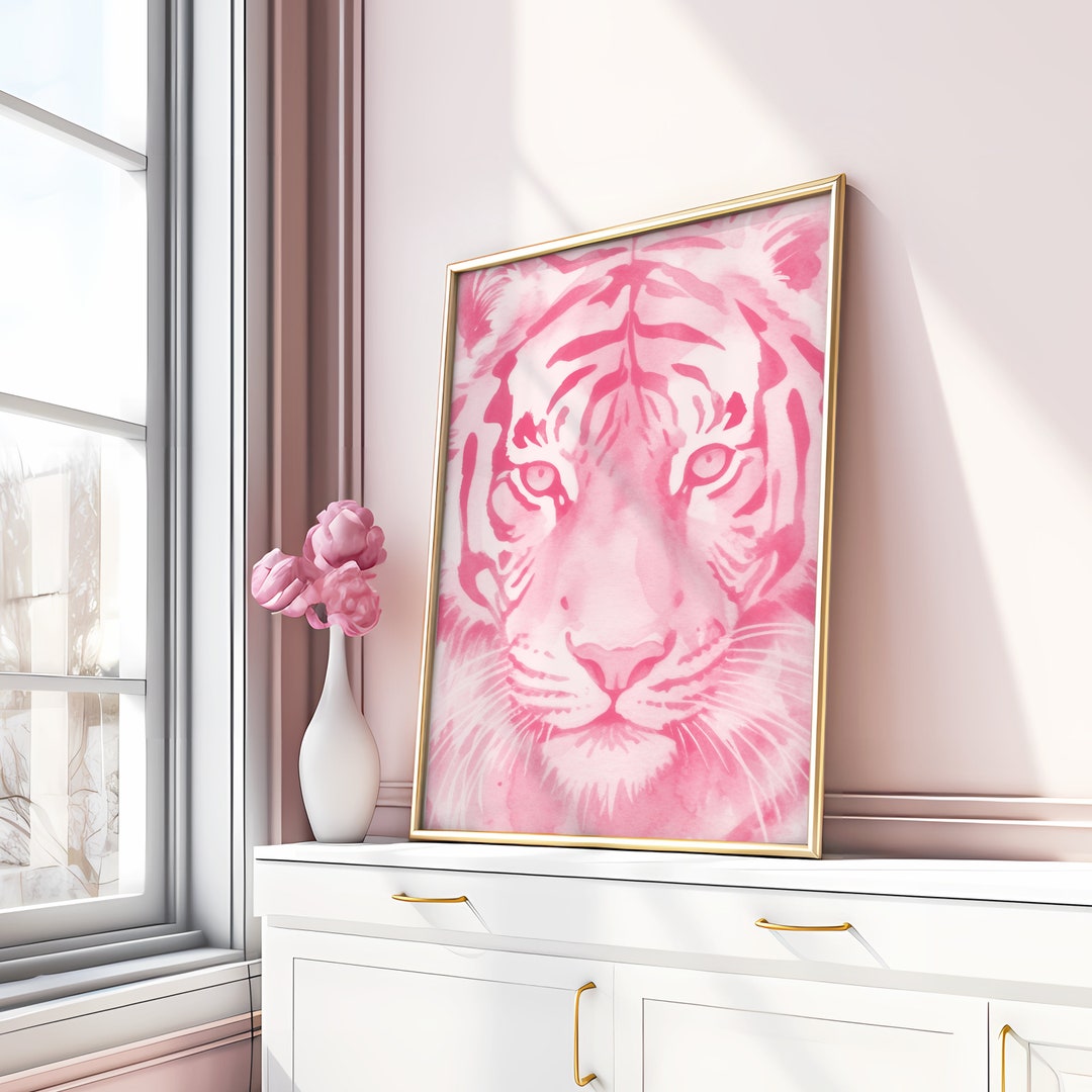Pink Tiger Print Pink Art Print Bedroom Print Colourful Etsy