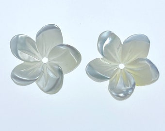 10pc Tropical 5 Petal Flower White Mother of Pearl Beads 10mm Hawaiian Minimalist Design For Earrings Jewelry Making WM-0034