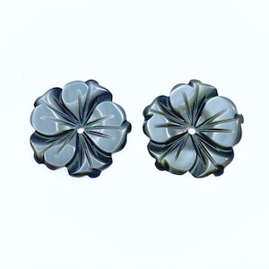 Bauhinia Flower Beads Natural Black Mother of Pearl Hand Carved Hawaiian Floral BM-0066-15