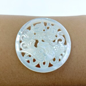 2pc Phoenix Pendant Beads White Mother Of Pearl Hand Carved WM-0080