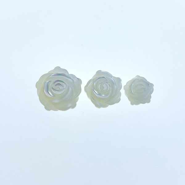 10pc Rose Flower Beads White Mother Of Pearl Double Sided Hand Carved Jewelry Earring Making Components Floral Bead Charms Hand Made WM-0051