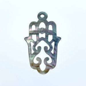 2 peças 43 mm x 25 mm Preto Mãe de Pérola Filigrana Hamsa Pingentes de Mão BM-0087