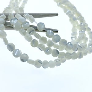 1 Full Strand 5mm White Mother of Pearl Flat Round Beads