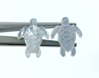 4pc 16mm x 21mm Hand Carved White Mother of Pearl Sea Turtle Beads WM-0090