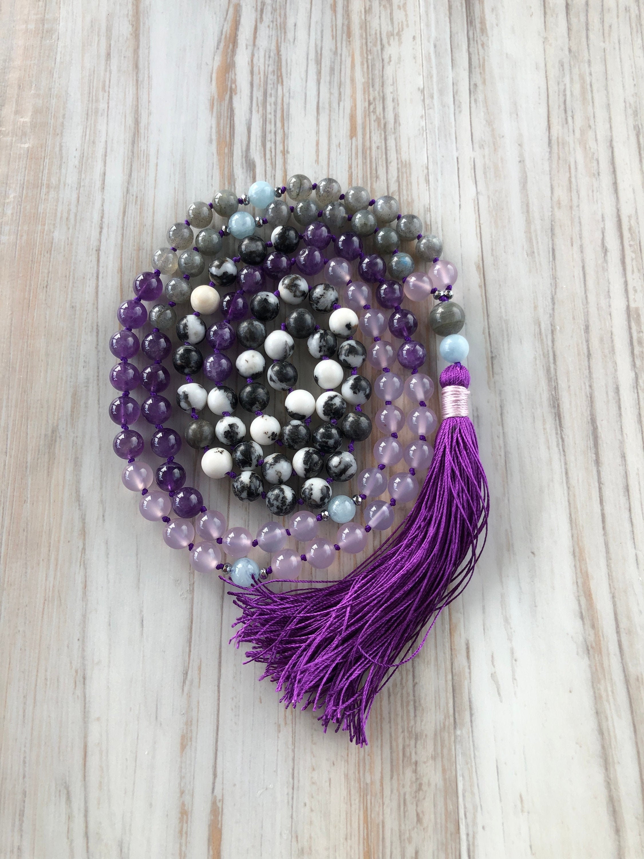 Amethyst and Faceted Jasper Mala – Middle Moon Malas