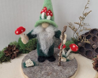 Needlefelted Gnome with Mushrooms