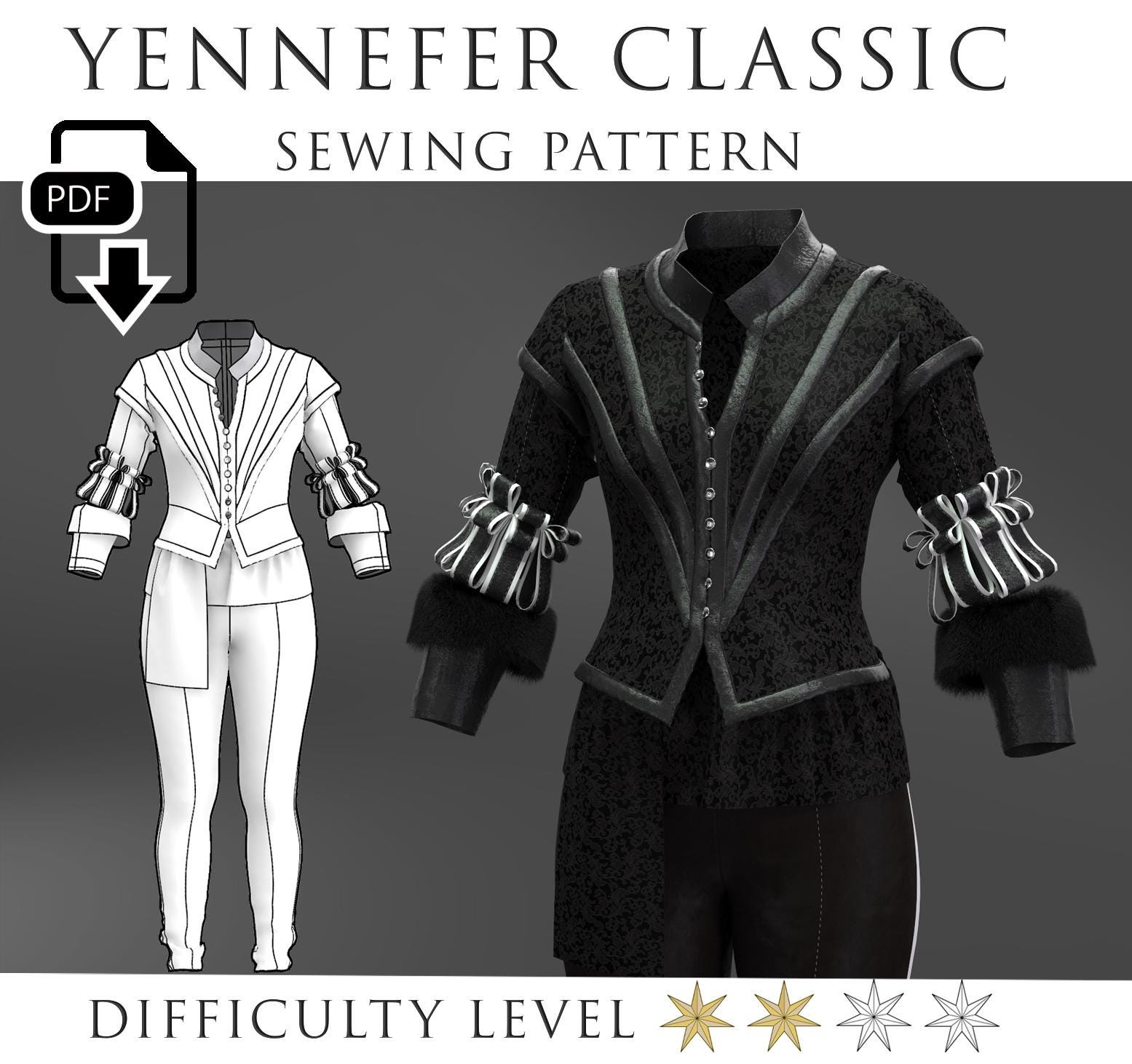 slim fit dress slacks The Witcher Season 2 Costumes Yennefer Cosplay Black Coat Dress – ACcosplay main image 1