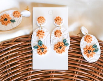 SONNIE | White Sunflower Floral Polymer Earrings