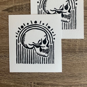 Lined Skull Hand Carved Print