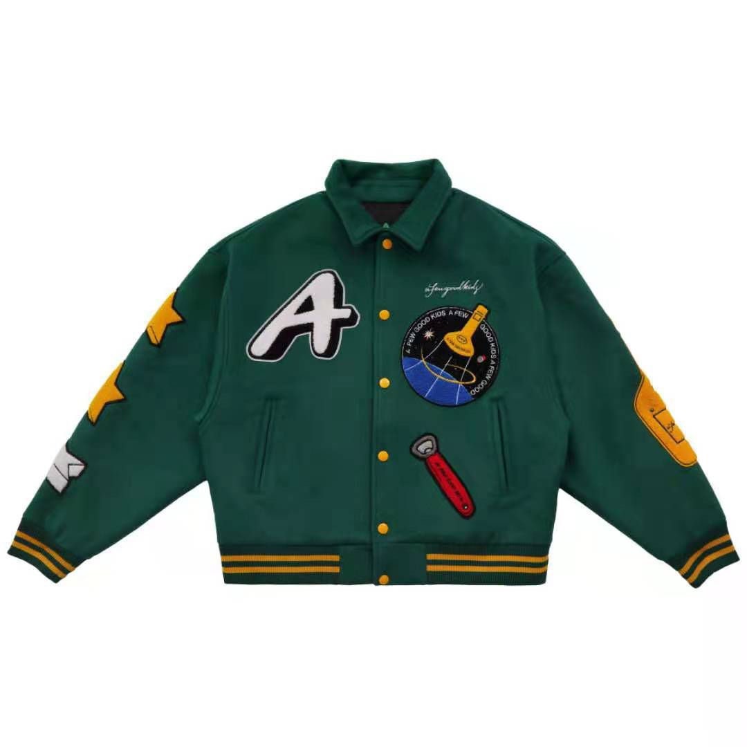 JGR & STN Hailey Letterman Bomber Jacket Green/Black