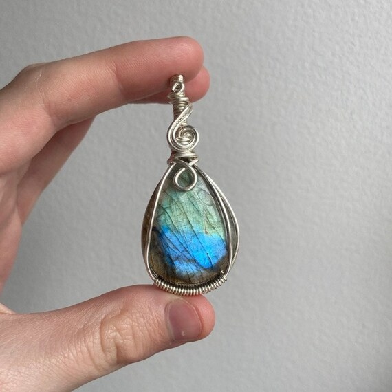 Labradorite wire wrapped crystal pendant