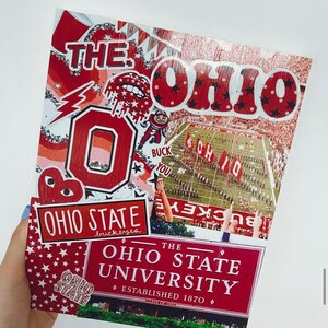 May include: A red and white collage featuring the Ohio State University logo, the words "The Ohio State University", and the text "Established 1870".