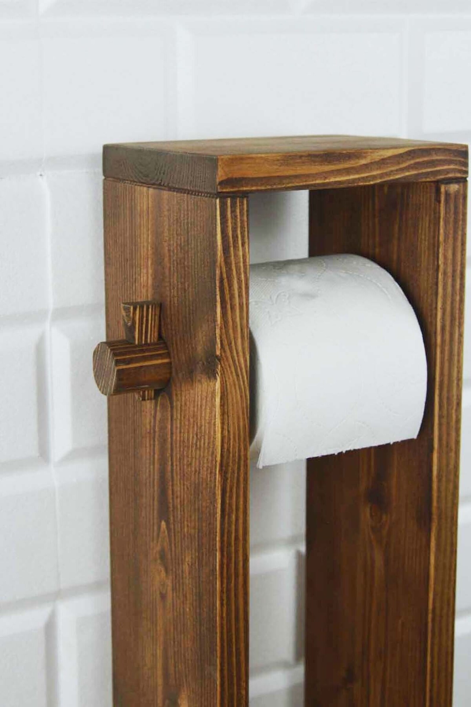 Mobiletto Bagno Stretto In Legno Bianco 15x15x80 Cm - Portaoggetti, Porta Carta Igienica E Scopino, Salvaspazio - Foto 5