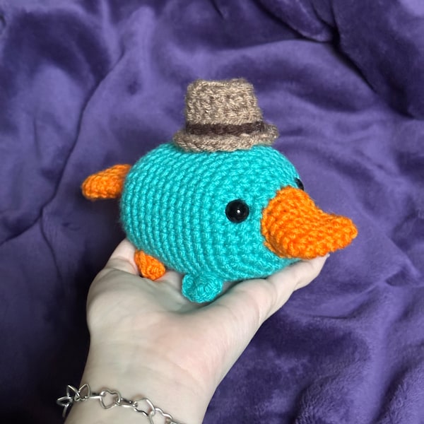 Perry the Platypus Inspired Plushy, Agent P., Soft Cuddly Decoration, Handmade Crochet Amigurumi Stuffed Animal