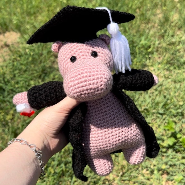 Graduation Hippo, High School College University Graduation Gift, Handmade Stuffed Animal Plush, Family, For Loved One, Hippopotamus Plush