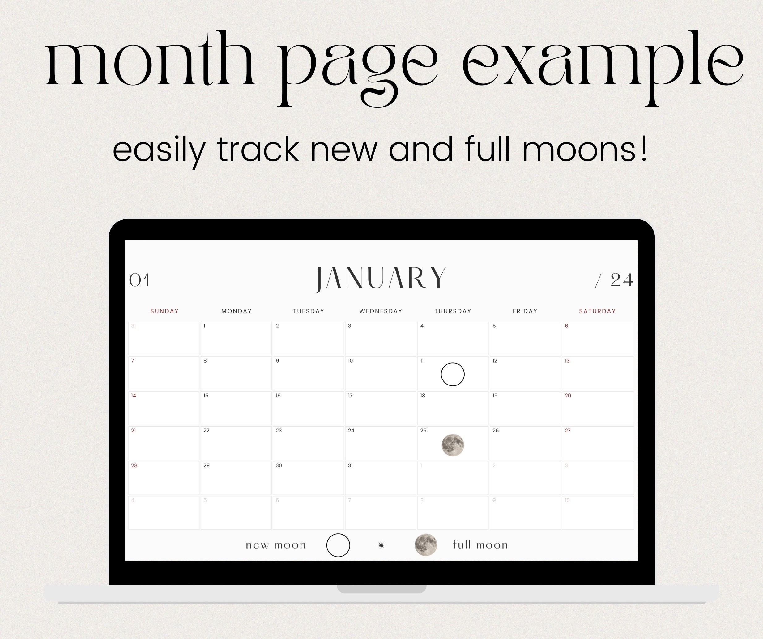 Phase Tracker 2024 Lunar Wall Calendar Printable - Minimalist Moon Phase Tracker ...