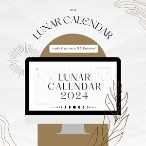 2024 Lunar Wall Calendar Printable - Minimalist Moon Phase Tracker, Astrology Wall Art, Unique Gift for Moon Lovers