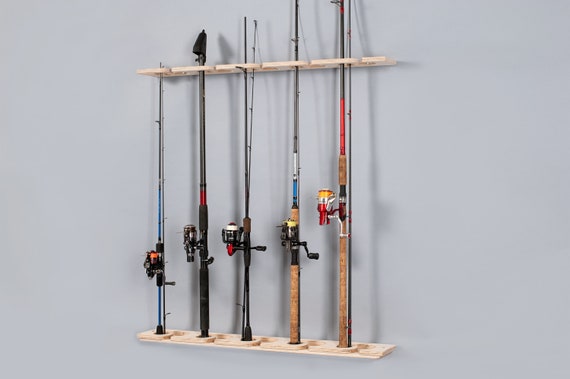 YYST Soporte de pared horizontal para caña de pescar, soporte de pared,  tornillos W, sin caña de pescar, capacidad para 4 cañas de pescar