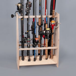fishing stands; fishing rod holder; rod stand; Wooden rod holder for 12 fishing rods