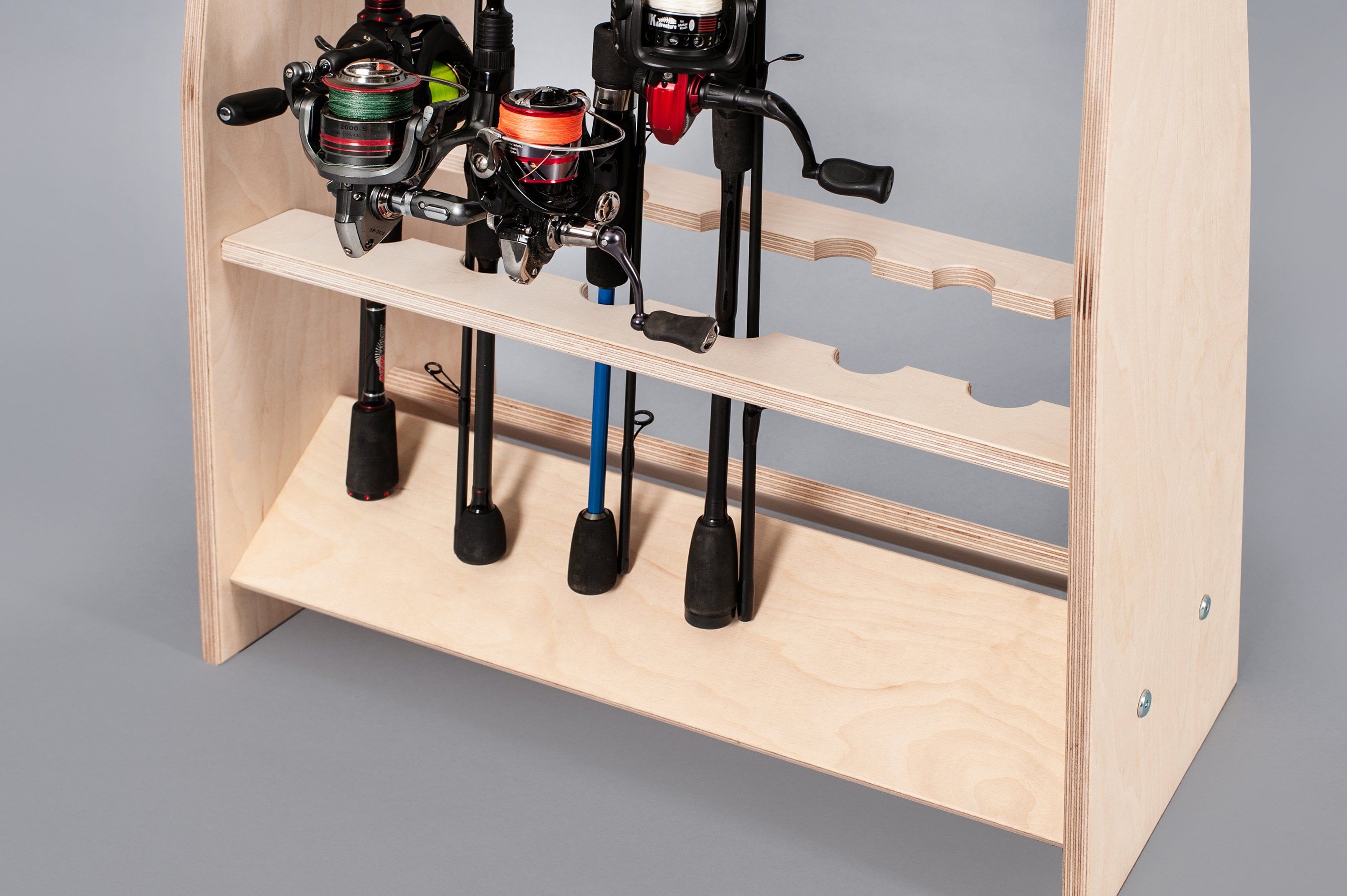 OUUTMEE Angelrutenständer Aus Holz - Ständer Für 10 Ruten 60x58cm Mit Montagezubehör