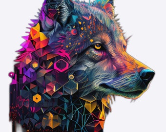 Bügelbild  Wolf Hexagon