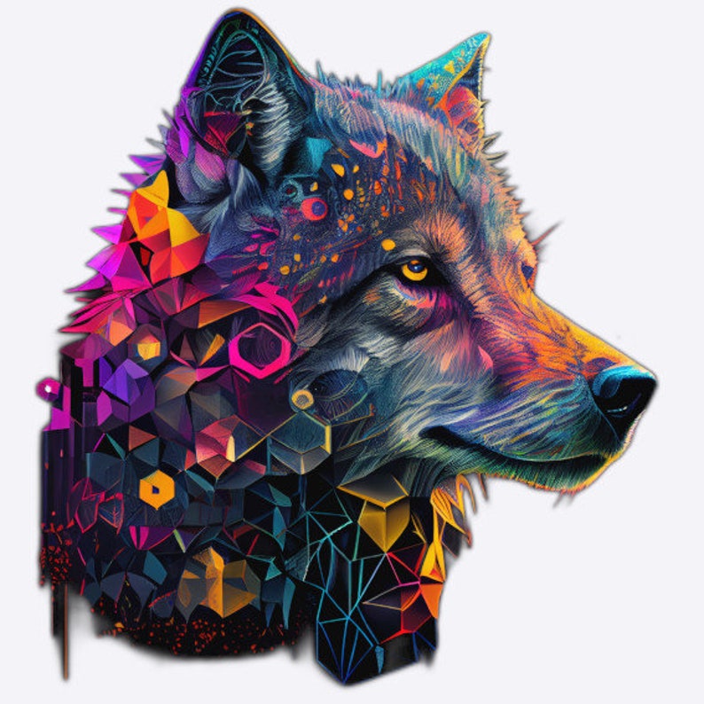 Bügelbild Wolf Hexagon Bild 1