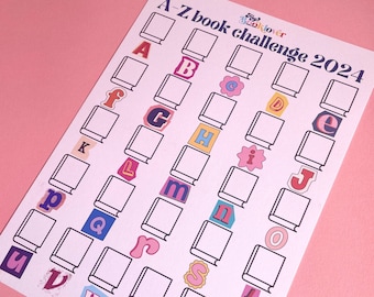 Reading Challenge Poster, A-Z Reading Challenge, 2024 TBR, Reading Tracker, Book Lover Gift, Bookworm Present, Bookish Merch