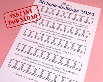 50 Book Challenge, Reading Challenge Poster, 2024 Reading Tracker, Book Lover Gift, Reader Present, Bookish Merch