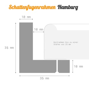 Schattenfugenrahmen HAMBURG Massivholz Abachi lackiert für Leinwandbilder, in verschiedenen Größen, hergestellt in Deutschland Bild 7