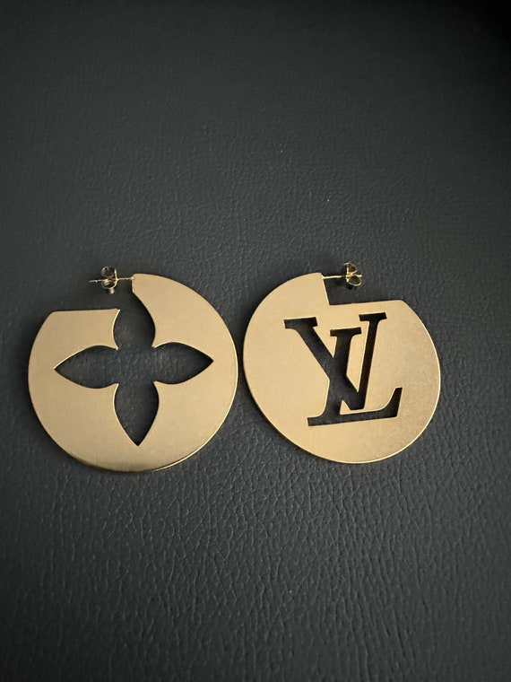 AUTHENTIC 2 LOUIS VUITTON Earring LV Dangle XL Hoop Brand New Golden Large